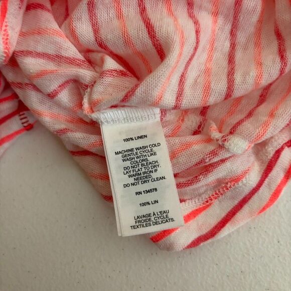 Vineyard Vines T-Shirt Women's Small Pink Striped V-Neck Short Sleeve Linen Top - Picture 7 of 8